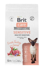 Корм для кошек сухой BRIT CARE "Cat Sensitive Healthy Digestion" для взрослых животных с чувствительным пищеварением, с индейкой и ягнёнком, 1,5 кг