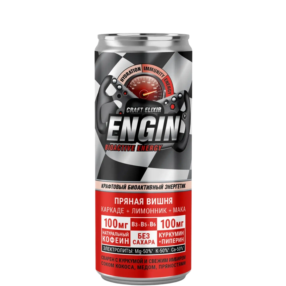 Биоактивный энергетик ENGIN «Пряная вишня» 330 мл — жестяная банка, вид спереди