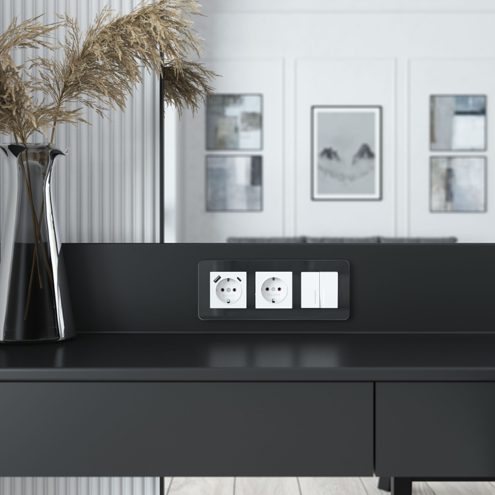 Выключатель двухклавишный проходной с подсветкой (белый акрил) W1122141