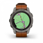 Смарт часы Garmin Fenix 7 Pro Sapphire Solar титановый серый с коричневым кожаным ремешком