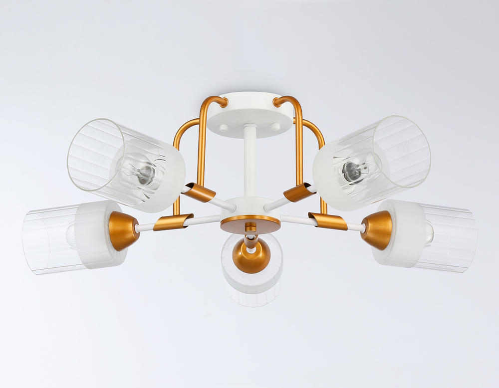 Светильник подвесной TR303323/5 WH/GD/CL/FR белый/золото/прозрачный/белый матовый E27*5 max 60W D620*200