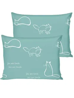 Постельное белье "КОТИКИ (мята)/Nicol" семейное наволочки 50х70 2шт Простынь на резинке 160х200 см Пододеяльник 145х215 см(2шт) Сказка сатин