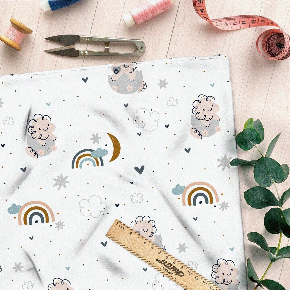 Ткань ниагара динозаврики в облаках