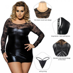 Кожаное платье с кружевной отделкой Ohyeah Sexy lace +стринги, S-M