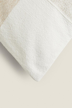 ZARA HOME ХЛОПКОВЫЙ ЧЕХОЛ ДЛЯ ДЕКОРАТИВНОЙ ПОДУШКИ С ВЫШИВКОЙ В ПОЛОСКУ, СВЕТЛО-БЕЖЕВЫЙ