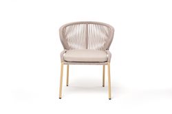 "Милан" стул плетеный из роупа, каркас алюминий (RAL1001), роуп бежевый круглый, ткань бежевая