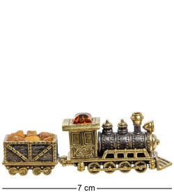 Народные промыслы AM-2057 Фигурка «Паровоз с вагончиком» (латунь, янтарь)