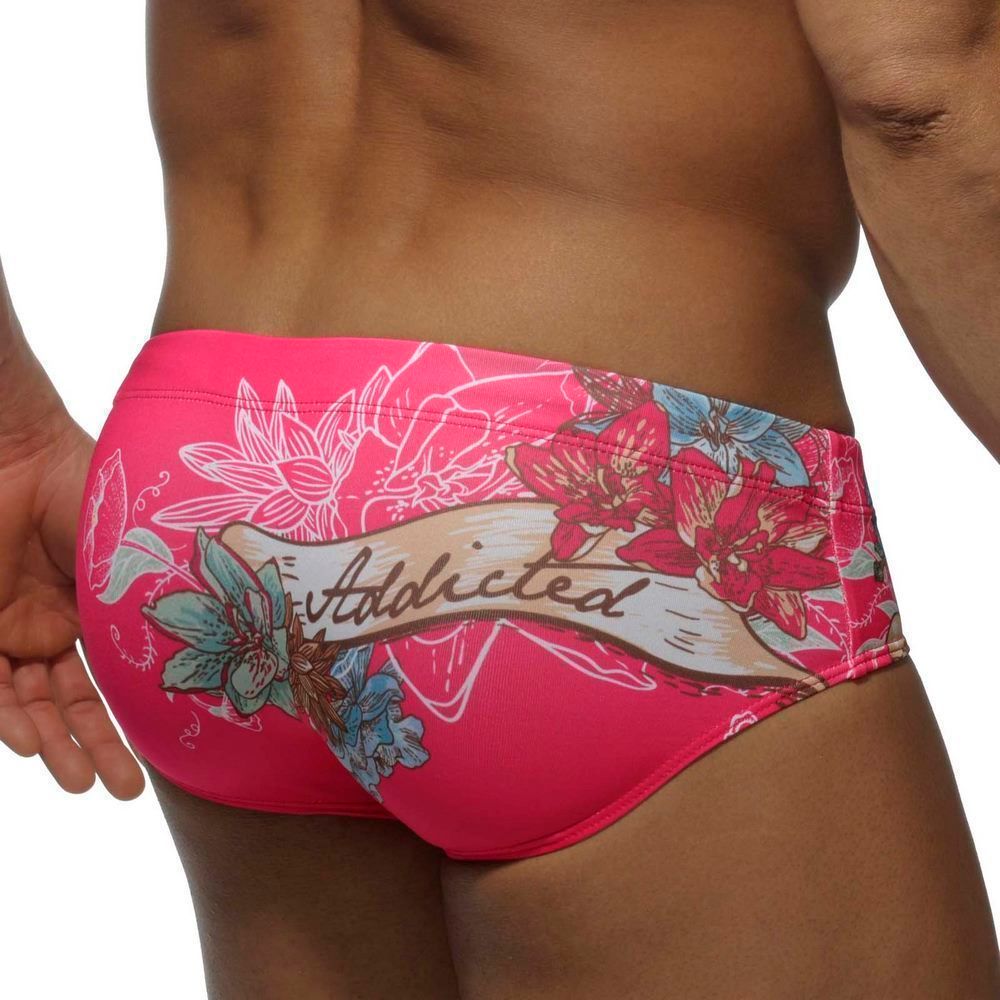 Мужские плавки брифы Addicted розовые с принтом