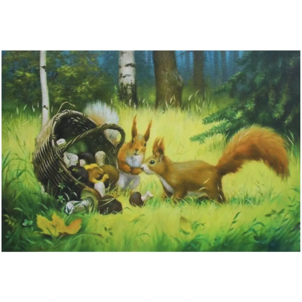 Алмазная мозаика на подрамнике с полным заполнением «МИР ЯРКИХ КРАСОК», беличий переполох, 20*30 см