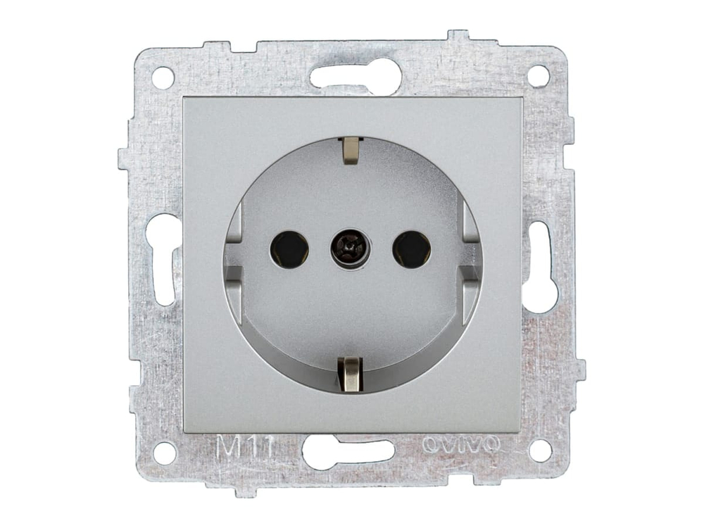 Розетка 1 местная OVIVO 16А с/з серебряная 600-000310-217