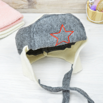 Шапка для бани модельная "Ушанка со звездой" тёмный верх, с вышивкой, тм "Бацькина баня"