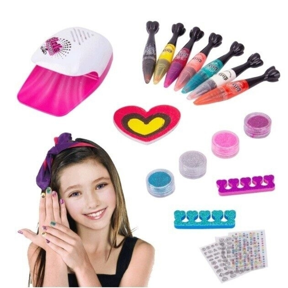 Детский набор косметики для Маникюра с сушкой, "Маникюрный салон - Nail Art Pens" Nail Dryer, 7 Basic Beauty Colours, 2in1