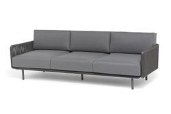 "Джелло" диван 3-местный плетеный из роупа, каркас алюминий темно-серый (RAL7024) муар, роуп темно-серый круглый, ткань темно-серая 027