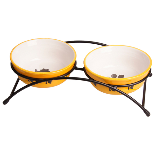 КерамикАрт миски керамические на подставке для собак и кошек двойные оранжевые 2x290 мл