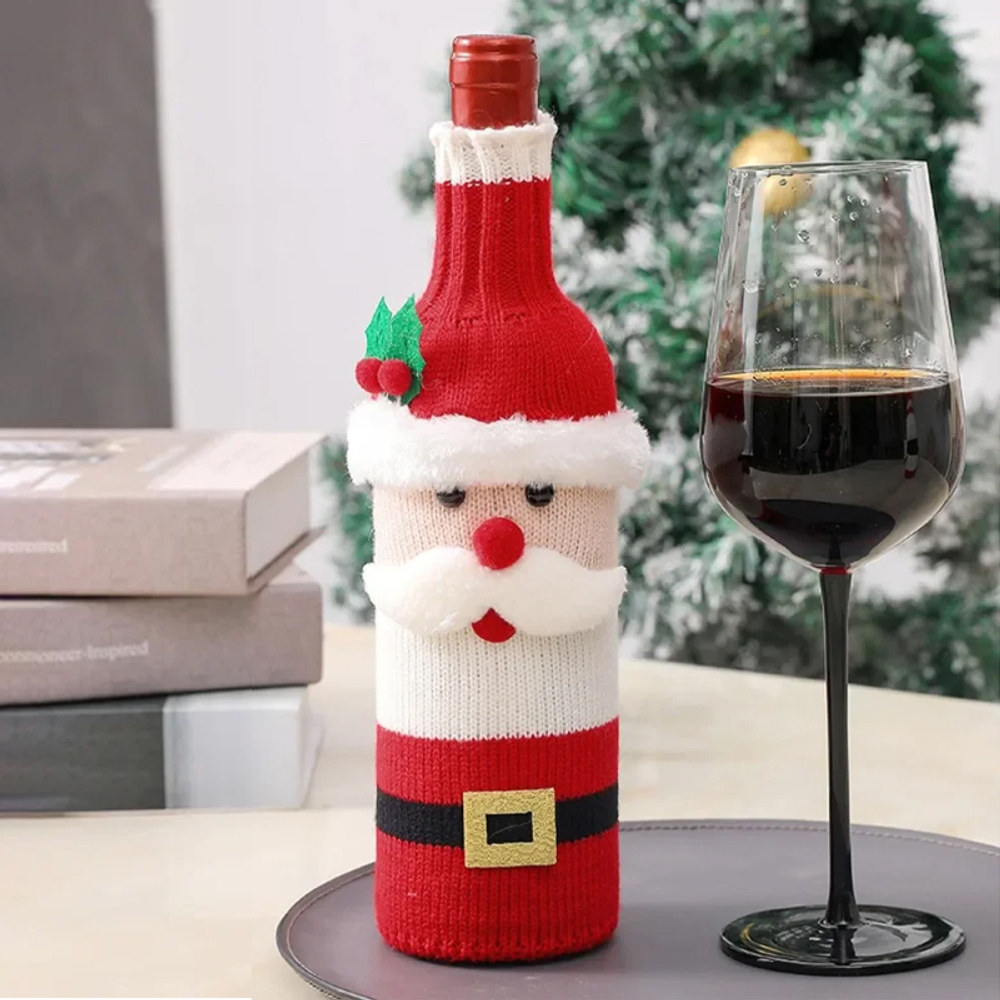 костюм для бутылки вина санта новогодний (красный, белый)