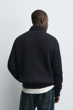 ZARA КАРДИГАН ПЛАТОЧНОЙ ВЯЗКИ НА МОЛНИИ, МОРСКОЙ СИНИЙ