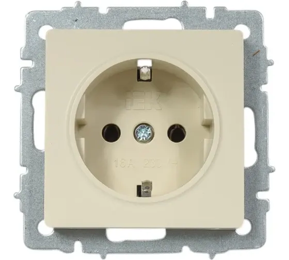 IEK BRITE BASE Бежевый Розетка 1-м с/з 16А РС11-1- О-БрКр