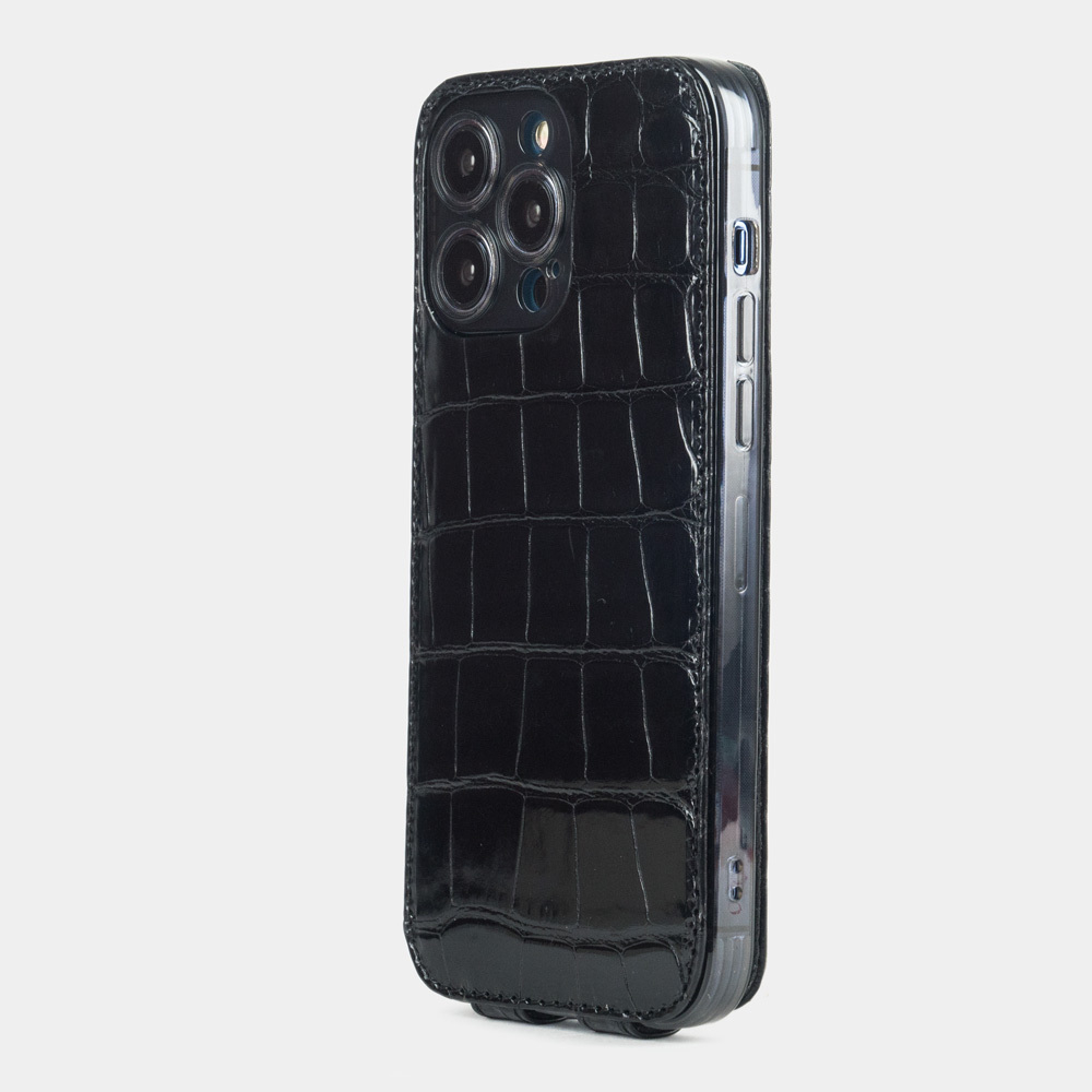 Чехол для iPhone 14 Pro Max из кожи крокодила, черного цвета