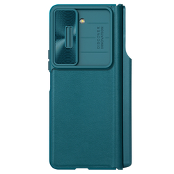 Кожаный чехол зеленого цвета от Nillkin для Samsung Galaxy Z Fold 5, с держателем для S Pen, серия Qin Pro Leather с защитной шторкой для камеры