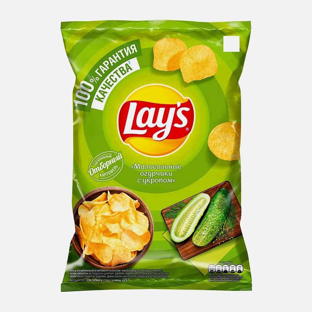 Чипсы Lays картофельные Малосольные огурчики с укропом 225г