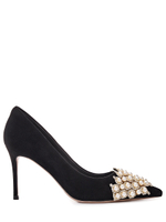 Женские туфли замшевые черные с жемчугом