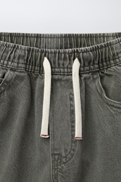 ZARA БРЮКИ BAGGY ИЗ САРЖИ, ЗЕЛЕНЫЙ