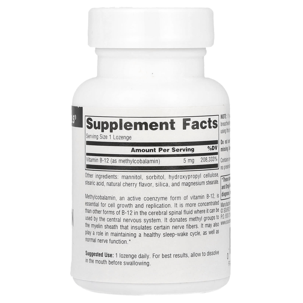Source Naturals, Метилкобаламин, вишня, 5 мг, 30 пастилок