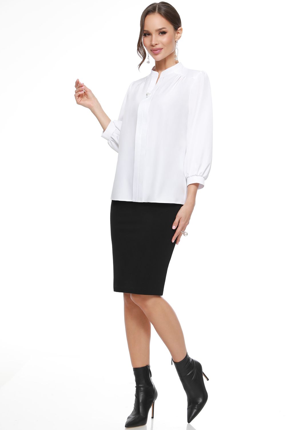 Блузка белая с воротником-стойка DStrend (Акция)