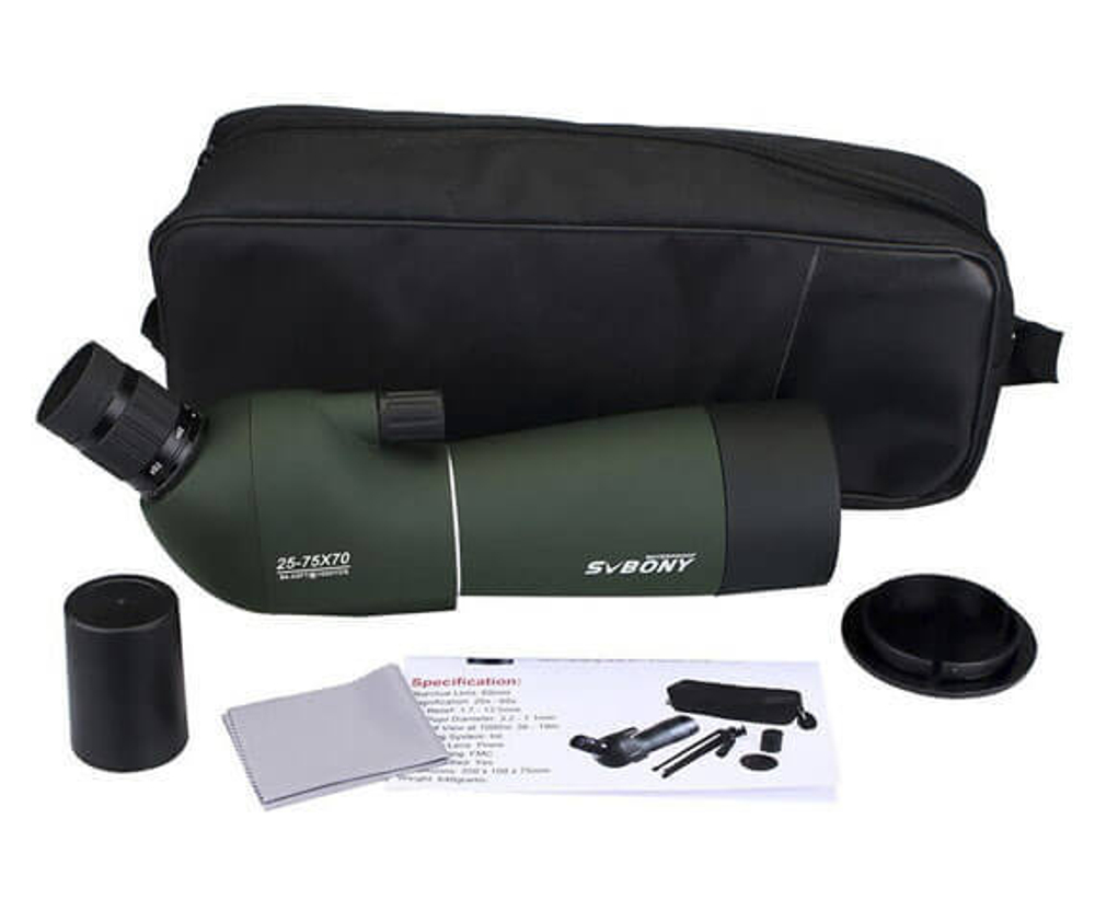 Зрительная труба SVBONY SV28 25–75x70 WP со штативом, зеленая - фото 7