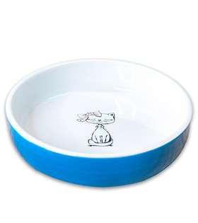 Mr.Kranch Миска керамическая для кошек Кошка с бантиком 370мл. голубая