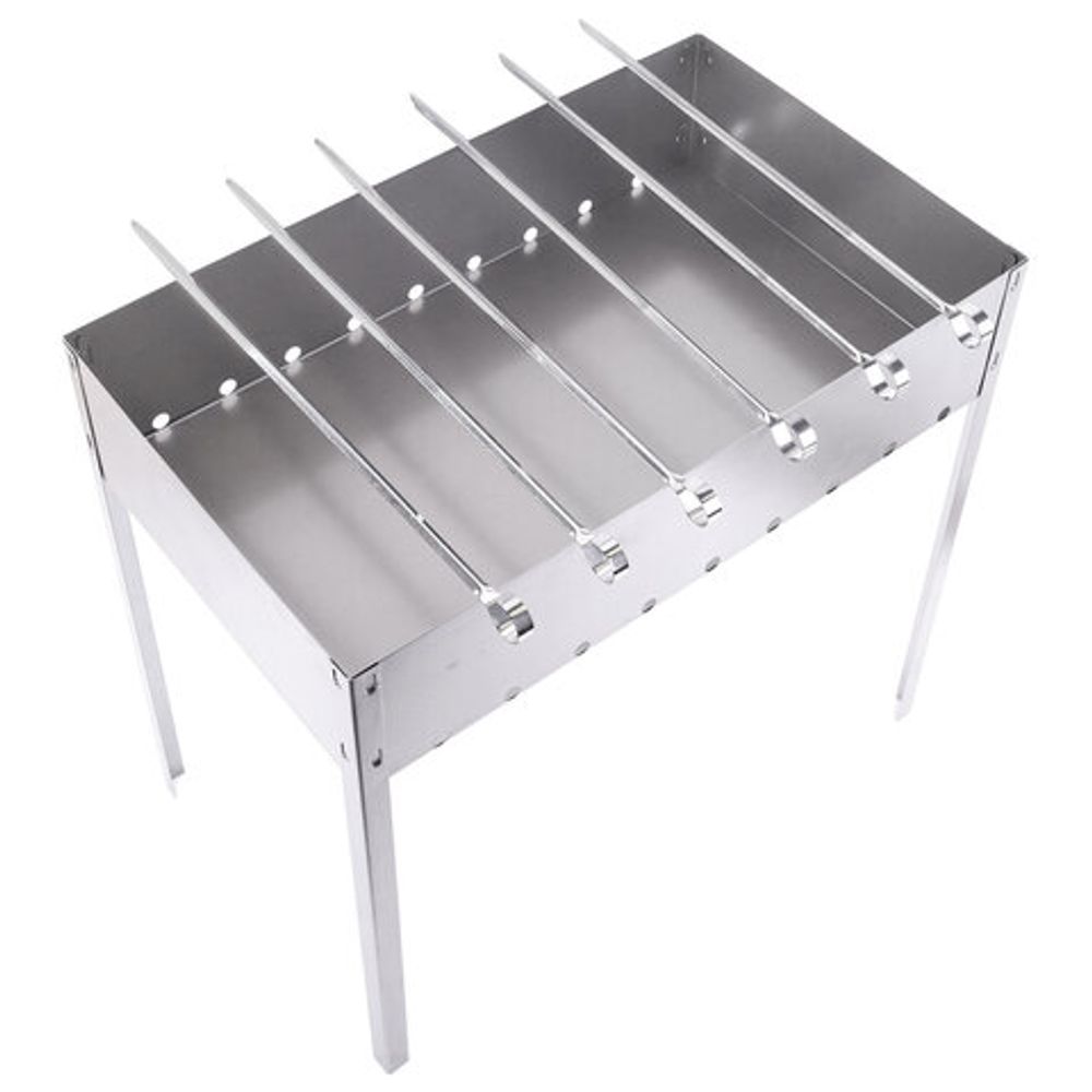 Мангал сборный стальной, размер 500х300х500 мм + 6 шампуров из нержавеющей стали, в коробке, 701728