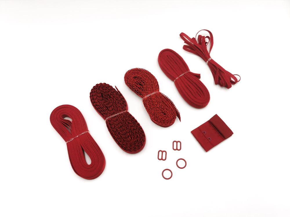 Набор резинок и фурнитуры №7, темно-красный