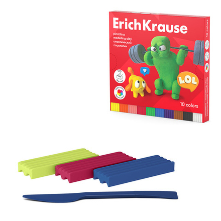 Пластилин 10цв 180гр. Erich Krause Jolly Friends со стеком