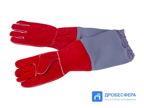 Перчатки пескоструйщика (кожа, полиэстер), красно-серые, длинные арт. EXT red/grey long