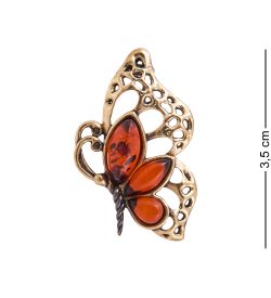 AM-3820 Брошь «Бабочка Золотая» (латунь, янтарь)