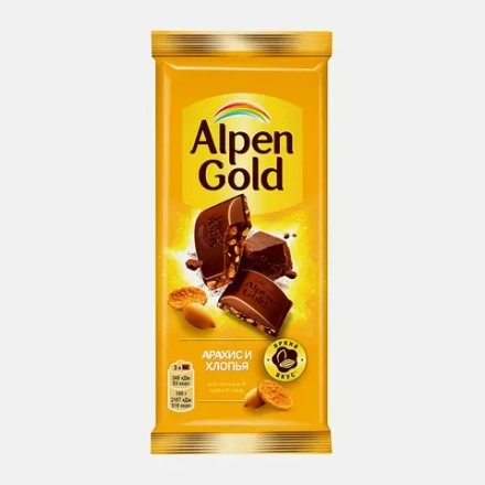 Шоколад Alpen Gold молочный Арахис и кукурузные хлопья 80г