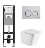 Унитаз подвесной WeltWasser AMBERG 350 + GELBACH 043 GL-WT + AMBERG RD-WT белый глянцевый, безободковый, с крышкой микролифт, слив-торнадо, с инсталляцией и белой кнопкой