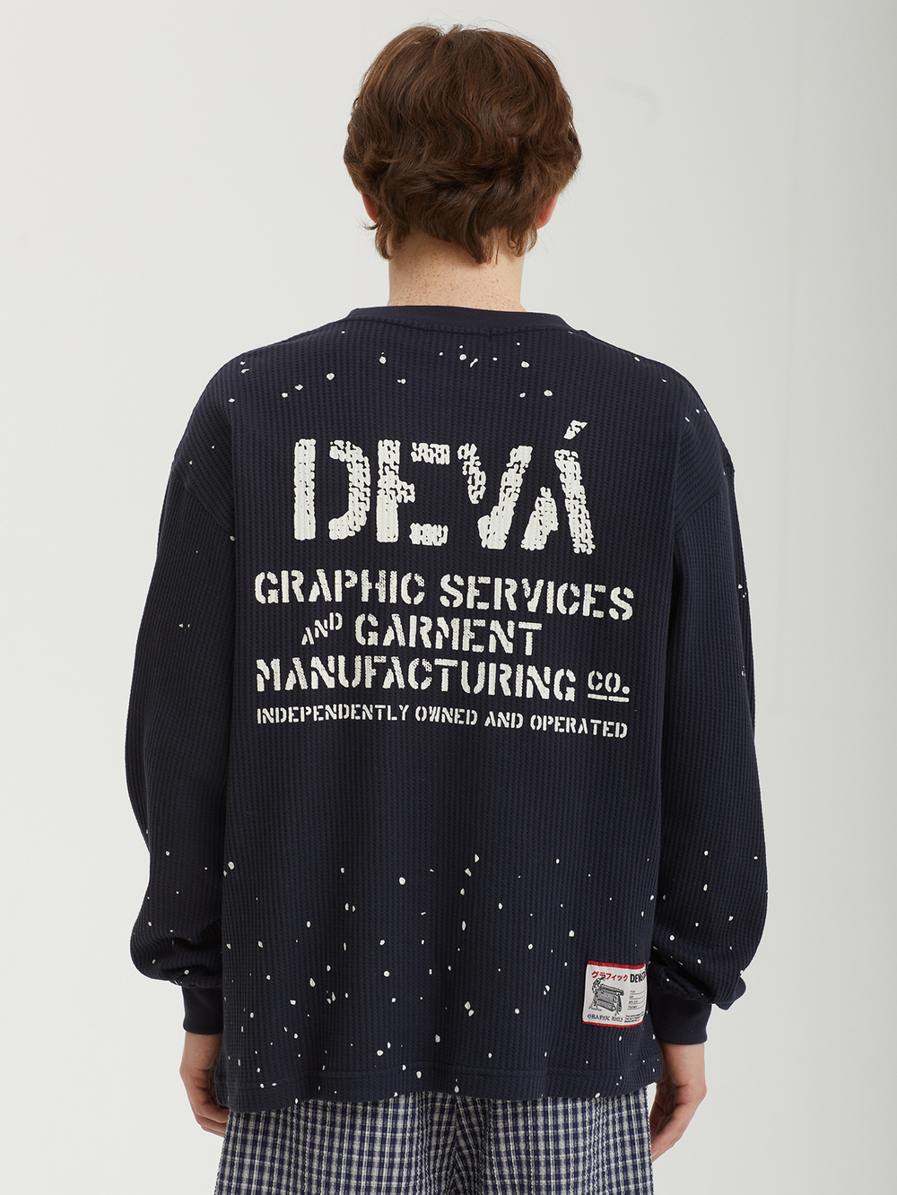 Мужской Лонгслив Crewneck Waffle Top - Splats - Navy Blue