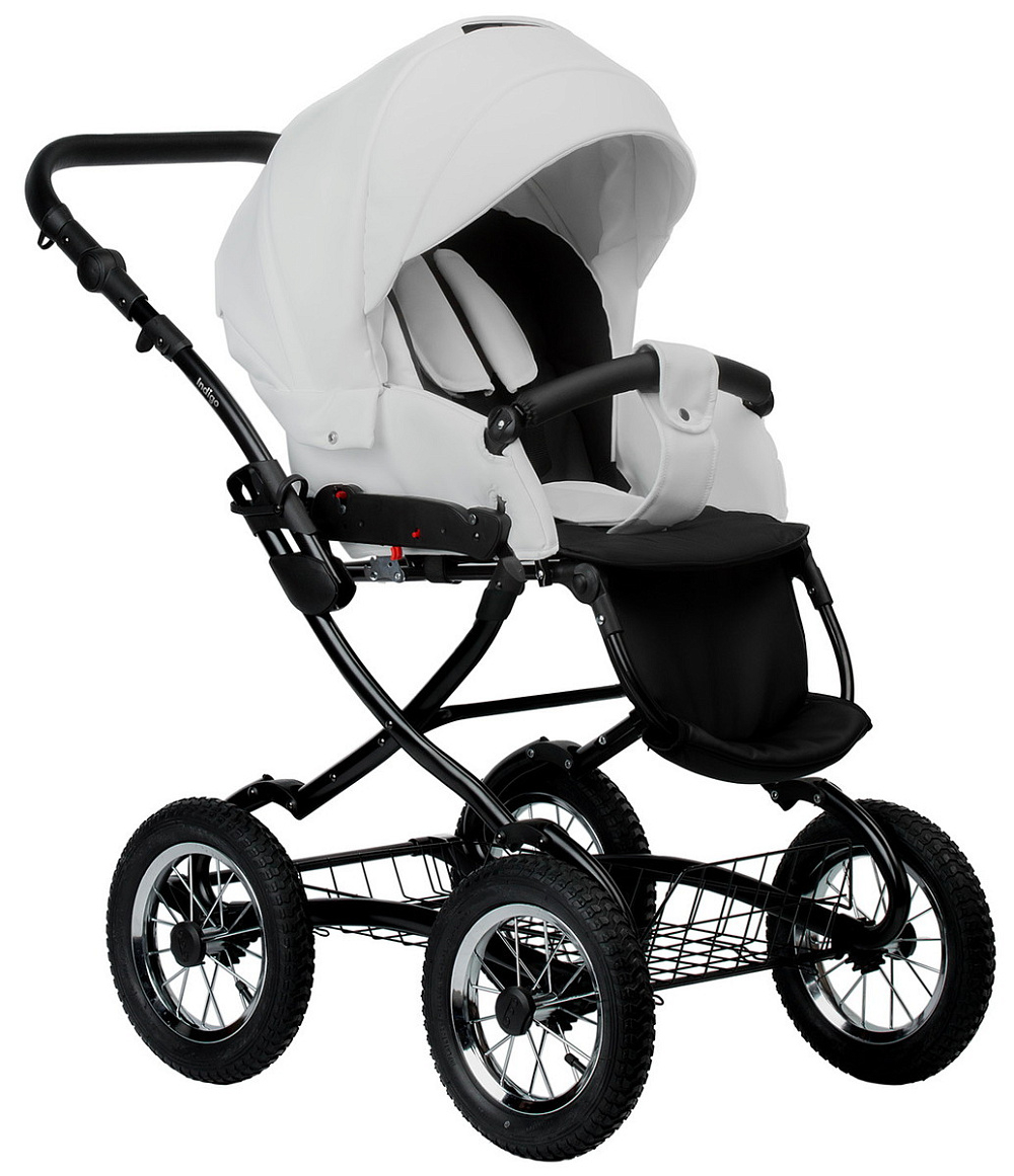 Детская коляска Indigo Barbara Eco Classic 3 в 1 с автокреслом Avionaut Cosmo Black Be05 белая кожа