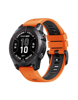 Ремешок силиконовый QuickFit 22 мм. для Garmin Fenix 7 PRO/7/6/5/5 plus, Quatix 5, MARQ, Forerunner 935 / 945, instinct, instinct 2 (Оранжевый/Черный)