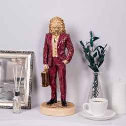 Скульптура Лев Бизнесмен Айвори Бордовый