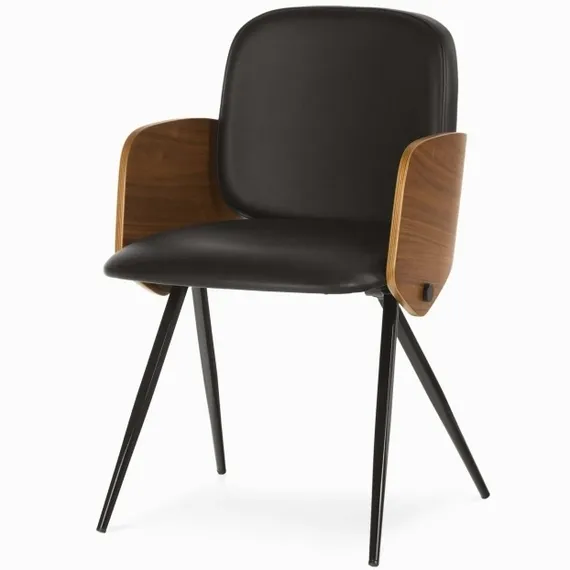 Обеденный стул Dune, черная экокожа, спинка орех