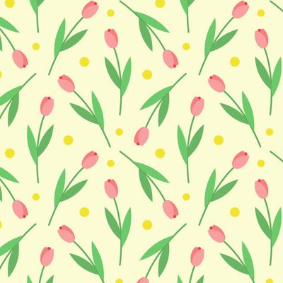 Розовые тюльпаны на желтом Pattern Pink Tulips