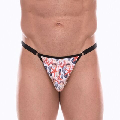 Мужские трусы-тонги с принтом в виде разноцветных ракушек (Размер: XL) (Цвет: белый)