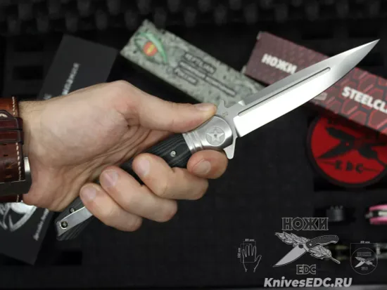 Складной нож REPTILIAN НКВД 03-2 c клинком из стали D2, рукоять зеленая микарта