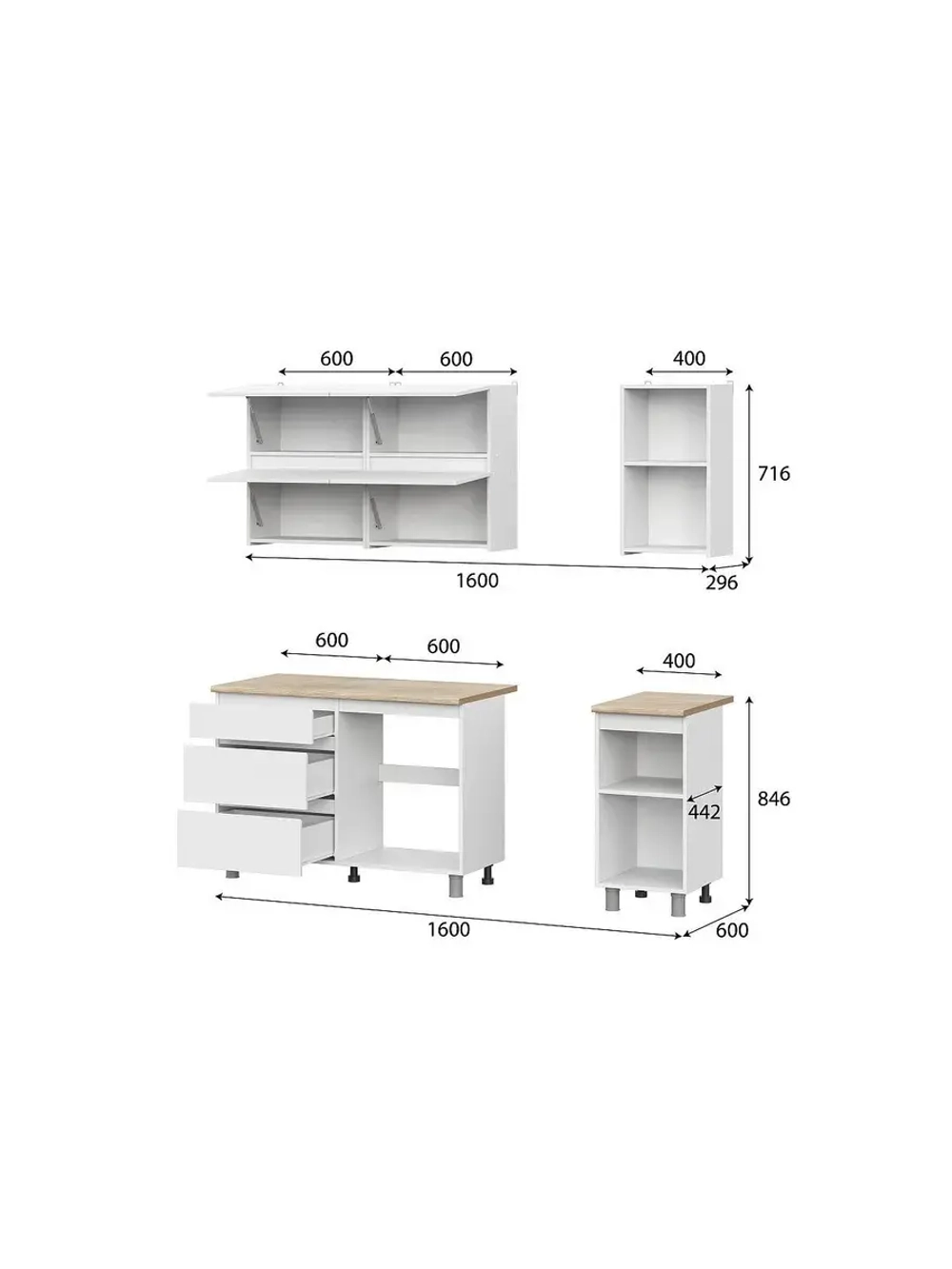 Кухонный гарнитур 160 модульный 160х215 см токио