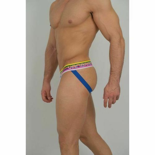 Мужские джоки бело-голубые с разноцветной резинкой Van Baam VB-43622