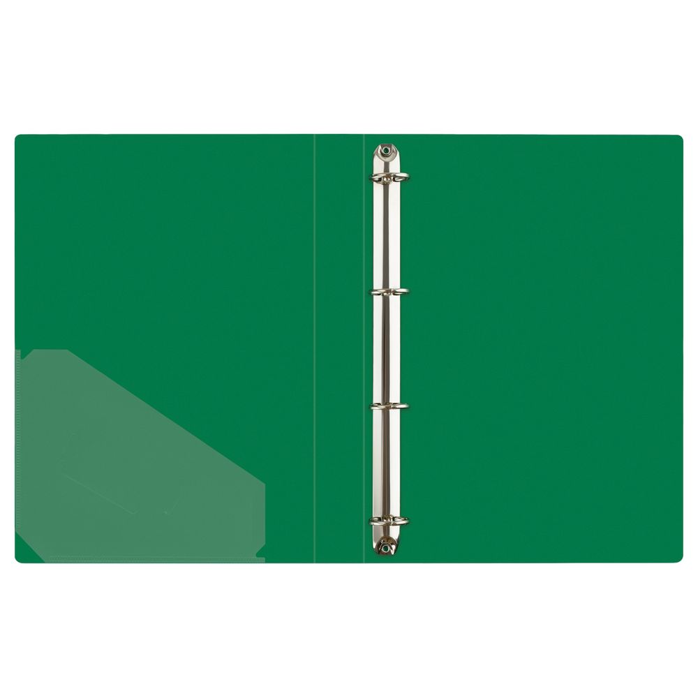 Папка на 4-х кольцах, 40мм, Стамм Стандарт, 700мкм, корешок с карманом, зеленая, внутрен. карман