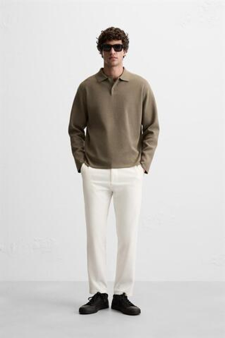 ZARA БРЮКИ КОМФОРТНОЙ ПОСАДКИ ИЗ РЕЛЬЕФНОЙ ТКАНИ, ЖЕЛТОВАТО-БЕЛЫЙ