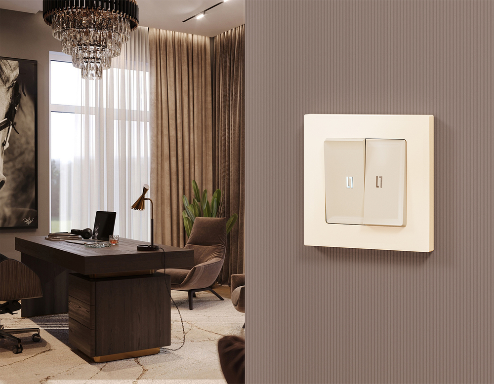 MA324035 Комплект механизма 2-кл проходного выключателя с подсветкой 5600K ALFA Бежевый матовый QUANT (AP3240, VM120, G25W)